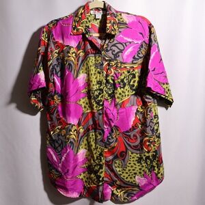 VTG 80s Stunt Baroque Purple Floral Silk Shirt Mens S Miami Vice Maximalist Top